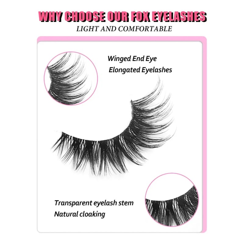 Pestañas Postizas 5 Pares Efecto Fox Eye Banda Invisible Negro