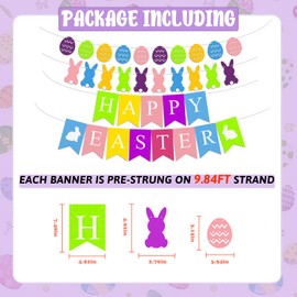 Happy Easter Banner Decorations, Fufuddz Felt Eggs Bunny Garland with Pom Poms for Home Mantle Farmhouse Indoor Outdoor Spring Decor Party Supplies Funny Birthday Sign Gifts for Kids Women[4Pcs]