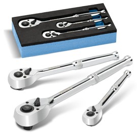 SHALL 90-Tooth 3-Pieces Drive Ratchet Wrench, Quick-Release & Reversible, Full Polished Ratchet Wrench Made of Chrome Alloy, Gifts for Men Women Dad Mom(1/4'' 3/8'' 1/2'')