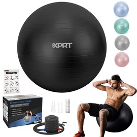 XPRT Fitness Exercise Ball (55/65/75cm) - Yoga Ball for Home Gym Workout, Physical Therapy, Balance, Stability Training - Office Ball Chair with Quick Pump (5 Colors) (Black, 55cm)