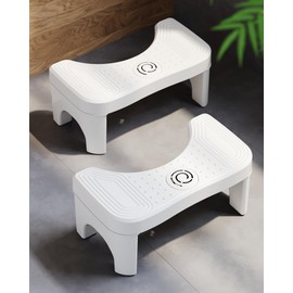 White 2 Pack Toilet Poop Stool, 7 Inch Height Squatting Potty Stool for Adults, Plastic Portable Bathroom Step Stool with Freshener Space & Non-Slip Design, 2 Pack Toilet Assistance Stools