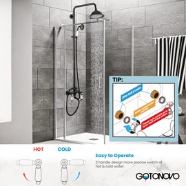 gotonovo Oil Rubbed Bronze Shower Faucet 8-inch Luxury Rainfall Shower Head Fixture with Handheld Spray Double Lever Handle Bathtub Spout Triple Function Bathroom Wall Mount