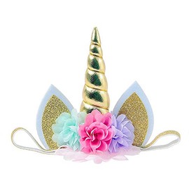 Nishine Baby Elastic Glitter Unicorn Horn Headband Party Supplies Cosplay (chiffon gold)