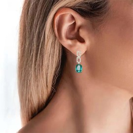 Allereya Vintage Emerald Square Drop Earrings Green Emerald Earrings Rhinestone Green Square Earrings Gold Cz Stud Earrings Jewelry for Women and Girls