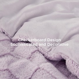 Bedsure Fluffy Queen Comforter Set, Light Purple Sherpa Fleece Bedding Comforter Set, Checkered Farmhouse Boho Soft Warm Bed Set for Winter, 3 Pieces, 1 Comforter (90"x90") and 2 Pillowcases (20"x26")