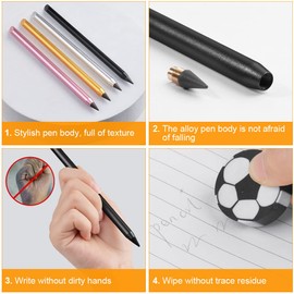 AUAUY 2 PCS Metal Inkless Pencil, Infinity Pencil, Reusable Everlasting Pencil, Replaceable Nib Pencil with 2 Replaceable Nib for Writing Drawing Students Home Office School Supplies（Black）