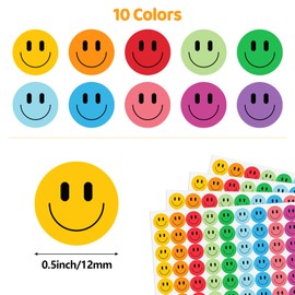 6000 PCS Happy Smiling Face Stickers, 0.5 Inch, 10 Colors, Teacher Reward Stickers for Kids, Classroom Behavior Chart Tag for Students