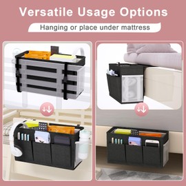 Edudif Dual-purpose Bedside Caddy Bedside Organizer, Bed Caddy with 6 Pockets, Versatile Bedside Storage Solution Magazine Remotes holder, ideal for Home, Dorm, Hospital, Crib Bed (Black)