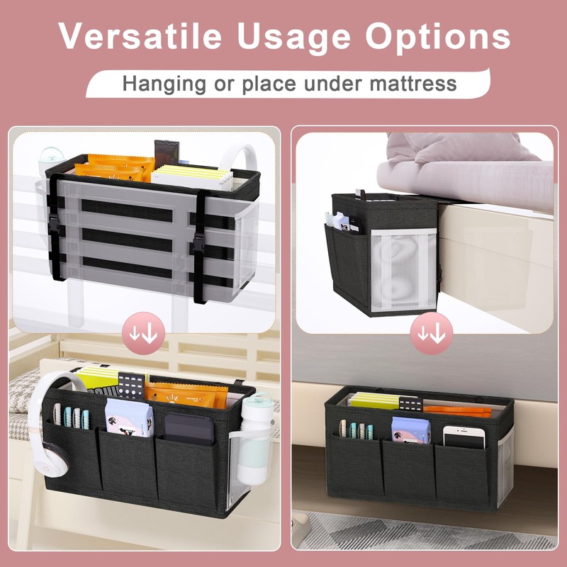 Edudif Dual-purpose Bedside Caddy Bedside Organizer, Bed Caddy with 6