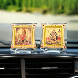 shoppersduniya Golden Foil (Plated) Lord Jain Mahavir Swami Idol and Namokar Mantra for Car Dashboard | Showpiece Décor