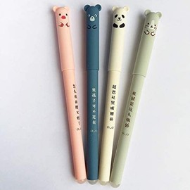 Dreamxue 4 Pcs Cute Girly Gel Pens, 0.35mm Blue Ink, Kawaii Pig Bear Cat Mouse Erasable Gel Pens for School Office Supplies Stationery Gift