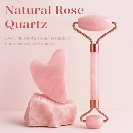 Jade Roller & Gua Sha, Face Roller, Facial Beauty Roller Herramientas para el cuidado de la piel, BAIMEI Rose Quartz Massager para rostro, ojos, cuell