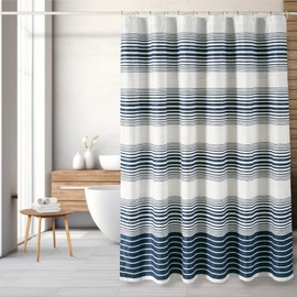 Threadmill 100% Cotton Shower Curtain | 72x72 Shower Curtains with Jaquard Pattern| Machine Washable, Hotel Quality, Water Resistant Shower Curtain for Bathroom | Folkstone Multi Stripe