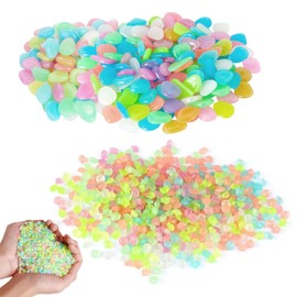 Decorative Glow in The Dark Stones, 300 Pcs Luminous Pebbles and 3000 Pcs Glow Sands, Mixed Colours Glowing Stones Glowing Rocks for Fish Tank Aquarium Garden Lawn Yard Decor