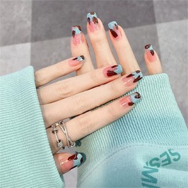 Medium False Nails, Jelly Leopard Print Fake Nails for Sticking, 24 Pieces Acrylic Press On Nails, Stick on Nails for Women and Girls