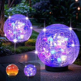 2 Pack 60LED Solar Globe Lights Outdoor Waterproof 4.7in Cracked Glass Solar Balls Lights for Outside Yard Pathway Patio Lawn Landscape Decor Ground for Christmas Holiday Decor w/ Box ( Glass White)