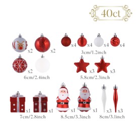 Valery Madelyn Christmas Ornaments Christmas Balls Red White Set of 40 Bells Santa Claus Reindeer Christmas Trees Fashion Red White Ornaments Ornaments Decorations Decorations Ornaments