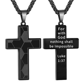 GLITTO Soccer Cross Necklace for Boys Men Stainless Steel Pendant Chain Religious Christian Baptism First Communion Confirmation Stuff Gear Accessories Jewelry Gift Luke 1:37 Black