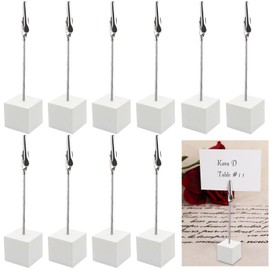 sinzau Memo Clip Holder Pack of 10, Wooden Card Holder Table, Picture Holder with Clips, Vertical Note/Photo Holder, Photo Cube for Pictures, White
