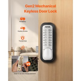 VEVOR Mechanical Keyless Entry Door Lock, 14 Key Door Lock, Mechanical Keypad with Adjustable Thumb Knob, Single-Side Zinc Alloy Waterproof Keyless Gate Lock, for Home Office