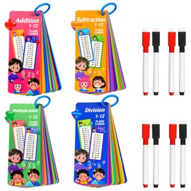 Jiaoshou Pan Pack of 60 Maths Flashcards Children, 1-12 1x1 Flashcards with 8 Erasable Pens, Portable Learning Aid for School and Home (Addition and Subtraction as well as Multiplication and Division)