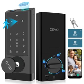 DEVO G1 Video Smart Lock with Camera & Doorbell, 6-in-1 Keyless Entry Door Lock with Fingerprint, App Remote, Auto Locks, Built-in Wi-Fi Smart Deadbolt for Front Door(Black)