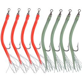 8 Packs Rubber Bass Tube Lures Cod Rig Teaser with Stainless Steel Hook Barrel Swivels Class Striped Bass Tube Lure Trolling Bass Cod Fishing EEL Hook Mix 10/0