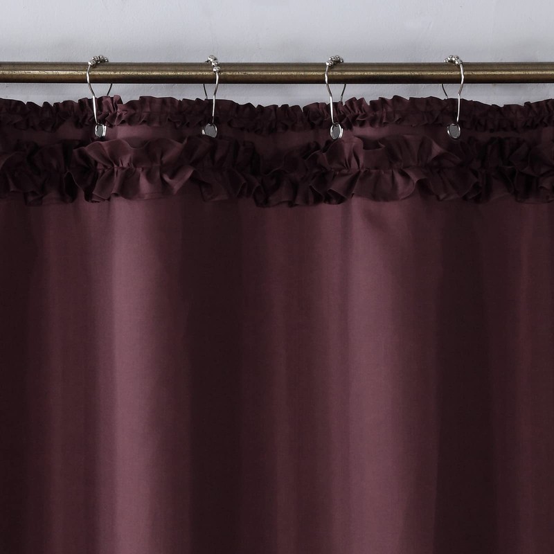 MVSUTA Ruffled Brown Modern Polyester Fabric Shower Curtain,Solid Chocolate Boho