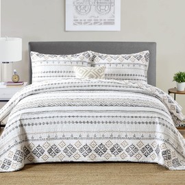 Y-PLWOMEN King Quilt 100% Cotton Boho King Quilt Set, White Boho Quilt King Size, Lightweight Bohemian King Size Bedspreads for All Season, 3 Piece