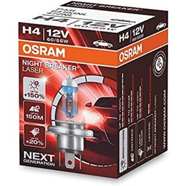 OSRAM Night Breaker Laser H4 Halogen Headlight Bulb, 64193NL, +150% More Brightness, 12 V Car, Folding Box, 1 Bulb