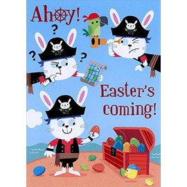 Designer Greetings Three Pirate Rabbits and Treasure Chest of Eggs Easter Card for Boy