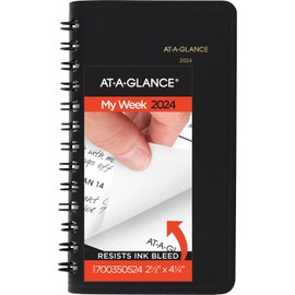 AT-A-GLANCE 2024 Weekly Planner, 2-1/2" x 4-1/2", Pocket Size, Black (700350524)