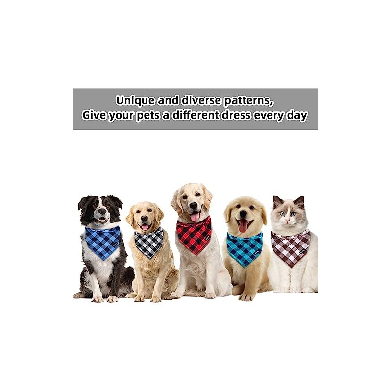 Pañuelo para perro grande, color azul, negro, estampado a cuadros,