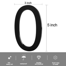 5 Inch House Numbers, Self-adhesive House Number Acrylic Modern House Numbers Mailbox Black, 5 Inch Address for House Stick on for Apartments Office hotel, Easy Install without Tools (Number 0)