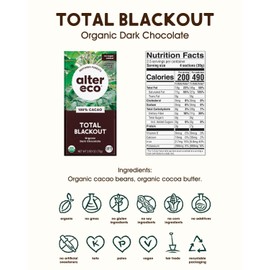 Alter Eco | Dark Chocolate Bars | Pure Dark Cocoa, Fair Trade, Organic, Non-GMO, Gluten Free (6-Pack Total Blackout)
