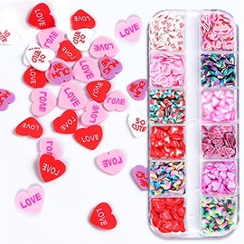 Valentines Love Hearts Slice Nail Art Sequins Glitter 3D Sweet Heart Design Candy Colors Nail Sequins Flakes Charms for Women Girls Manicure DIY Decorations Accessories Tools