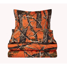 Chezmoi Collection Salem 2-Piece Cabin Lodge Forest Woods Comforter Set - Nature Camo Tree Leaves Printed Soft Microfiber Bedding - Orange, Twin