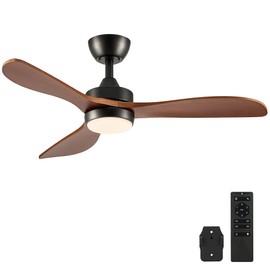 VONLUCE Ceiling Fans with Lights, 42 Inch Ceiling Fan and Remote, 6-Speeds Noiseless Reversible DC Motor, 3CCT, Wood Ceiling Fan for Outdoor Indoor Farmhouse Patios, Black