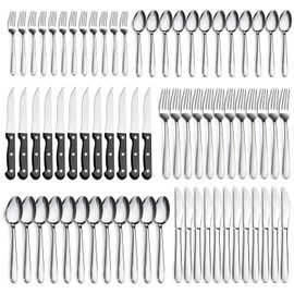 Pleafind 72-Pieces Silverware Set for 12, Flatware Set with Triple Rivet Steak Knives, Stainless Steel Cutlery Set, Include Forks Spoons and Knives Set, Utensil Sets for Home Restaurant