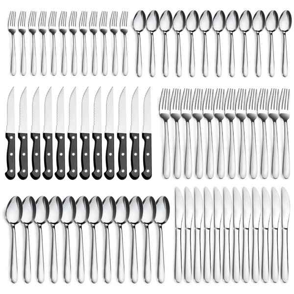 Pleafind 72-Pieces Silverware Set for 12, Flatware Set with Triple