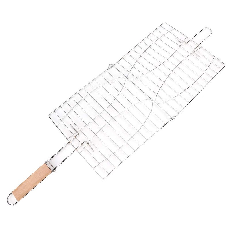 Fish Grilling Basket,Meat Burger Long Handle Mesh Basket Folding Stand,Folding