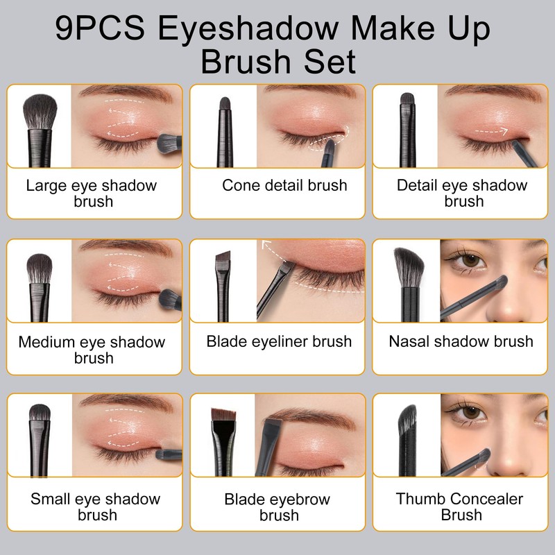 Eupneicu Eyeshadow Make-Up Brush [9 Pieces], Make Up Brush Set,