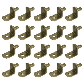 sourcing map Shelf Support Pegs, 40pcs 5mm(1/5") L-Shaped Support Bracket Pegs Shelf Pin with Hole for Furniture Cabinet Closet Shelves Supplies, Bronze Tone