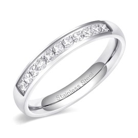 Zakk 3.5mm Stainless Steel Half Eternity Ring For Women Cubic Zirconia Promise Engagement Ring Wedding Band (Silver,Size L 1/2)