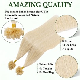 TESS Blonde Extensions Real Hair Bondings 60 cm Bonding Extensions Real Hair #60 White Blonde 100% Remy Real Hair 50 Strands 1 g/s Keratin Extensions Real Hair