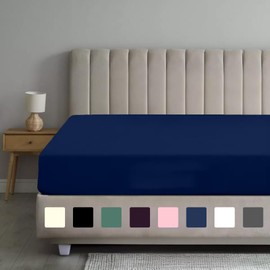 Rohi King Size Fitted Sheet 100% Microfibre – 16'' (40cm) Extra Deep Fitted Sheet with Elasticated Corners – Ultra Soft, Hypoallergenic & Durable Bed Sheet – Bottom Sheet (Navy – 150 x 200cm)