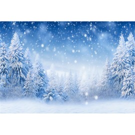 Laeacco 7x5ft Winter Snow Scenery Backdrop Falling Snowflake Wonderland Snow Pine Trees Forest Landscape Photography Background Christmas New Year Family Party Kids Adult Portrait Photo Booth Props