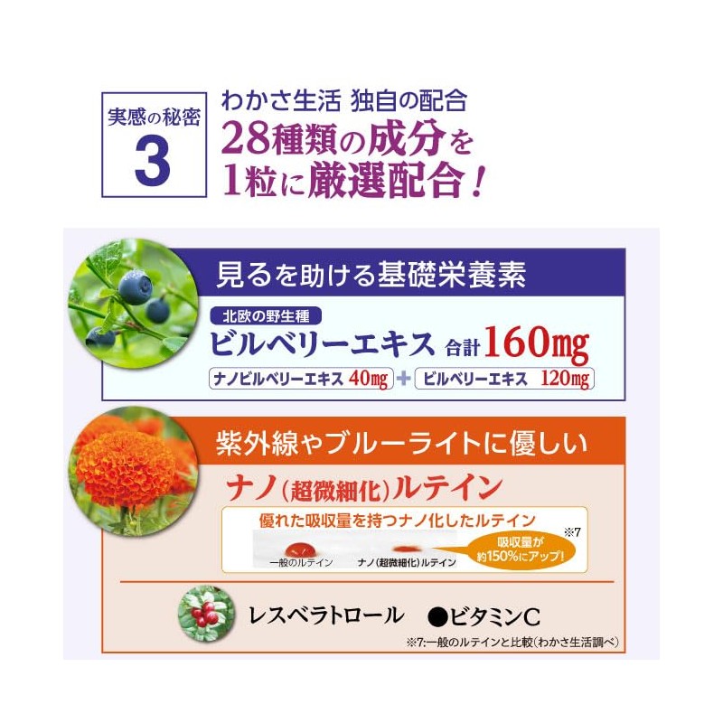 【公式】わかさ生活 ブルーベリーアイ 1袋 31粒入り 約1ヵ月分 ナノビルベリーエキス ルテイン ヒアルロン酸 など28種類の成分配合