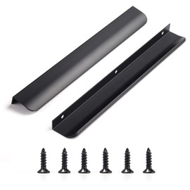 Satanga Edge Black Finger Pulls for cabinets Kitchen Invisible Hardware Concealed Drawer Pull Aluminum Hidden Back Mount Door Long Handles Pack of 5 Modern 11.81" Overall Length Easy Installation