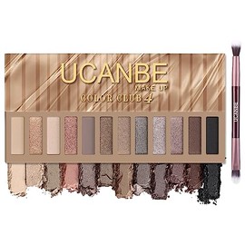 UCANBE Paleta De Sombras De Ojos De 12 Colores, Tonos Neutros, Mate Y Nude Con Brillo, Incluye Set De Brochas De Doble Punta. Alta Pigmentación,...   